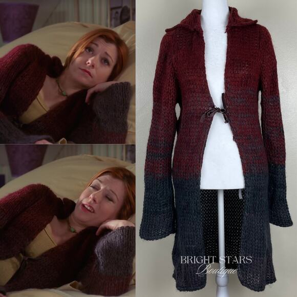 Sweaters - Rare Vintage Knit Ombre Duster Cardi ASO Willow Rosenberg BtVS Red Black